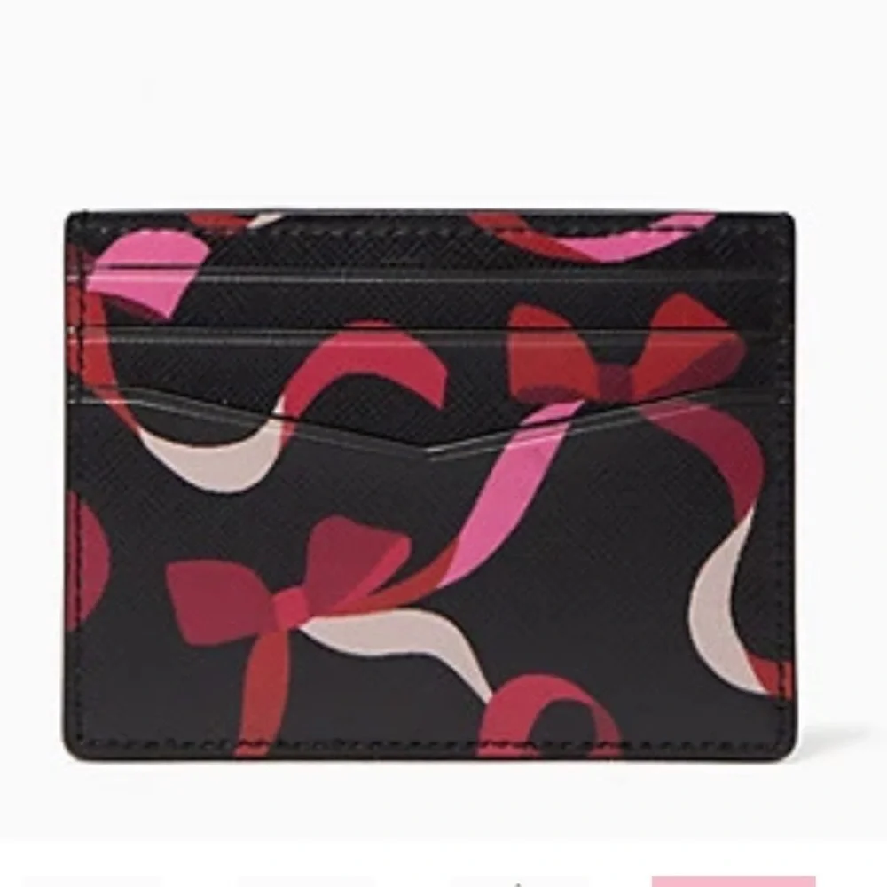 Kate Spade Staci Boxed Card Holder Small Wallet And Key Fob Ribbon Print